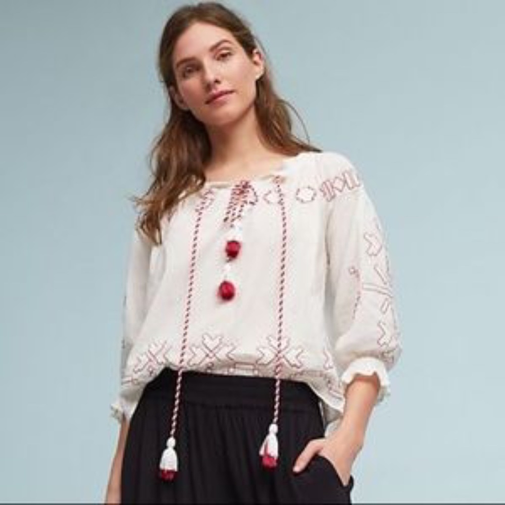 Harlyn Anthropologie Off Shoulder Embroidered Top